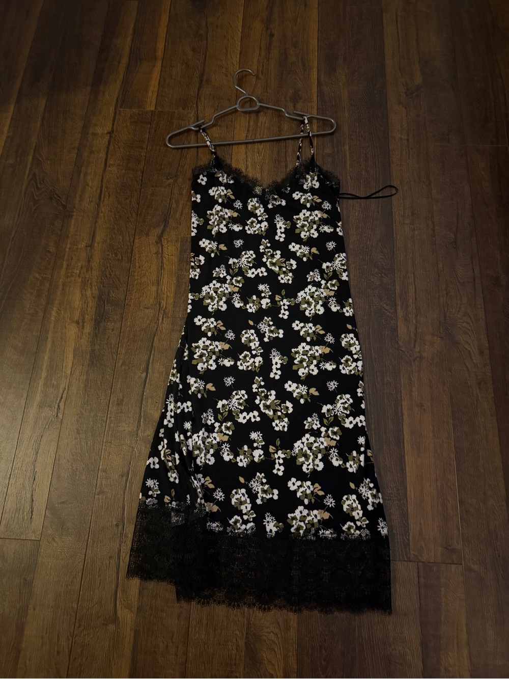 Michael Kors Black Floral Lace-Trim Midi Slip Dress